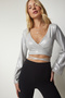 Women's Metallic Gray Tied Shiny Crop Blouse UB00191