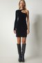 Women's Black One-Shoulder Mini Velvet Dress UB00189 - 2
