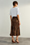 Brown Premium High Quality Animal Patterned Satin Midi Woven Skirt TWOAW24ET00140 - 8