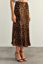 Brown Premium High Quality Animal Patterned Satin Midi Woven Skirt TWOAW24ET00140 - 6