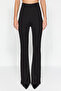 Siyah Yüksek Bel Flare/İspanyol Paça Örme Pantolon TWOAW24PL00164 - 4