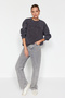 Antrasit Eskitme/Soluk Efektli Kalın İçi Polarlı Oversize/Geniş Kalıp Örme Sweatshirt TWOAW24SW00151 - 3