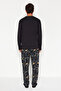 Black Regular Fit Embroidered Knitted 100% Cotton Pajama Set Tmnaw24Pt00025 - 4