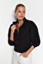 Black Relaxed Fit Crop Basic Zippered Stand Collar Thick Fleece Inside Knitted Sweatshirt TWOAW24SW00221 - 3