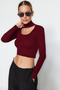 Claret Red Crop Stand Collar Knitwear Sweater TWOAW24KZ01206 - 5