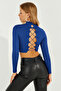 Women's Cobalt Blue Back Detailed Crop Blouse CG304 - 9