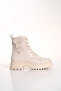 WOMEN'S BEIGE BAG BUCKLE DETAILED SIDE ZIPPER LACE-UP BOOTS POSTAL - 6