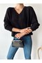 Women's V-Neck Loose Cut Long Knitwear Sweater - 4