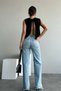Women's Black Crew Neck Back Slit Detailed Sleeveless Knitwear Sweater - 4