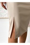 High Waist Leather Pencil Skirt with Slit Detail - 3