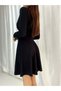 Stretchy Black Crepe Fabric Double Breasted Collar Long Sleeve Flared Skirt Evening Dress and Graduation Dress 582255 709 - 2