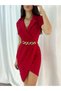 New Season Flexible Red Crepe Fabric Jacket Collar Short Sleeve Mini Dress 582212 706 - 3