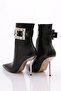 Women's Side Buckle Heeled Boots Black Snake 91133557 - 3
