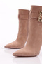 Women's Side Buckle Heeled Boots Beige Snake 91133557 - 4