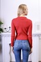 Women's Red Fitted High Collar Long Sleeve Ribbed Stretchy Knitted Blouse - 5