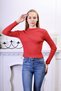 Women's Red Fitted High Collar Long Sleeve Ribbed Stretchy Knitted Blouse - 4