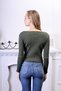 Women's Khaki Fitted Pool Neck Ribbed Stretchy Crop Knitted Blouse - 6