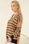 Camel Black Striped Polo V-Neck Fine Knitwear Sweater - 5