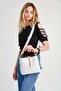 s5 Medium Size JP Embossed Printed 4 Compartment Women's Shoulder Bag with Lock Detail 4002 WHITE TABA