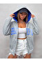 Unisex Gray Melange Color Zippered Cobalt Blue Brooklyn Printed 3 Thread Fleece Cardigan / Jacket