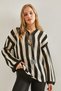 Women's White Black Striped Front Tie Openwork Knitwear Sweater 20234916 - 8