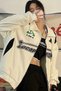 White Unisex Y2k Streetwear Locapeople Ribbon Zipper Cardigan - 4