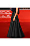 Women's Navy Blue High Waist Maxi Long A-line Satin Skirt with Pockets - 2