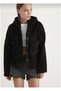 Women's Plush Buttoned Black Color Hooded Cardigan Jacket - 4