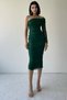 Lined Tulle Fabric Single Sleeve Detail Slim Fit Midi Length Emerald Green Pencil Dress Engagement Dress 109 - 6