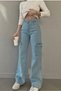 Sophia Women's Baby Blue Extra High Waist Palazzo Jean with Cargo Pocket and No Back Pocket - 5