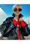سترة جلدية كبيرة الحجم من طراز Mango Model Bomber