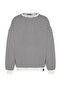 Siyah Oversize/Geniş Kesim Çizgili İçi Polar/Sıcak Tutan Sweatshirt TMNAW24SW00065 - 6