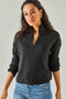 Women's Black Zippered Stand Collar Hooded Sweater KZK-19000640 - 4