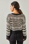 Women's Black and White Crew Neck Curved Cotton Knitwear Sweatshirt KZK-19000642 - 6