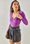 Women's Purple Deep V-Neck Padded Lycra Bodysuit with Six Snaps BDY-00000041 - 2