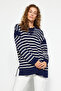 Navy Blue Comfortable Striped Knitwear Sweater TCTAW24AK00172 - 3