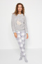 Gri Wellsoft Lama Desenli Kışlık Örme Pijama Takımı THMAW24PT00029 - 3