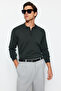 Koyu Yeşil Regular Fit Polo Yaka Basic Triko Kazak TMNAW24KZ00067 - 2