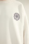 Ecru Oversize/Wide Cut Floral Embroidered Fleece Lined/Warm Sweatshirt Tmnaw24Sw00012 - 5