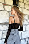 Women's Black Rope Strap Detailed Tulle Crop Blouse ALC-X10919 - 4