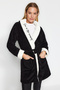 Black Belted Pocketed Slogan Embroidered Wellsoft Winter Knitted Dressing Gown Thmaw24Sb00017 - 7