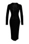 Siyah Kadife Fitted/Vücuda Oturan Polo Yaka Midi Örme Esnek Kalem Elbise TWOAW24EL00529 - 7