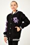 1992 Print Detailed Girl's College Jacket Black