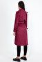 Women's Burgundy Coated Lined Waterproof Belted Long Trench Coat - 8