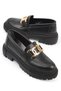 Capone Oval Toe Women's Loafer with Metal Accessories and Wrinkled Patent Leather Sole