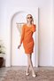 Orange Fitted Mini Crew Neck Ribbed Stretchy Knitted Dress - 4