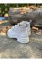 Women's Beige Leather Jewelled Boots with Fur Inside - 5