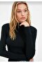 black Fitted/Body-Hugging Mock Neck Long Sleeve Wide Ribbed Stretchy Knitted Blouse dark01001 - 3