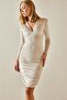 Cream V-Neck Padded Velvet Dress 4KXK6-47610-22