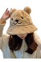 Women's Cute Bear Ear Plush Bucket Hat - 5